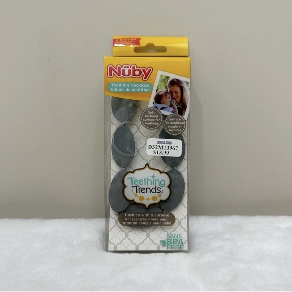 Nuby Teething Trends Mommy Jewelry Grey Silicone Pendant Necklace Baby Teether